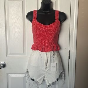 NWT Forever 21 White Denim High-waisted distressed Shorts Size 30